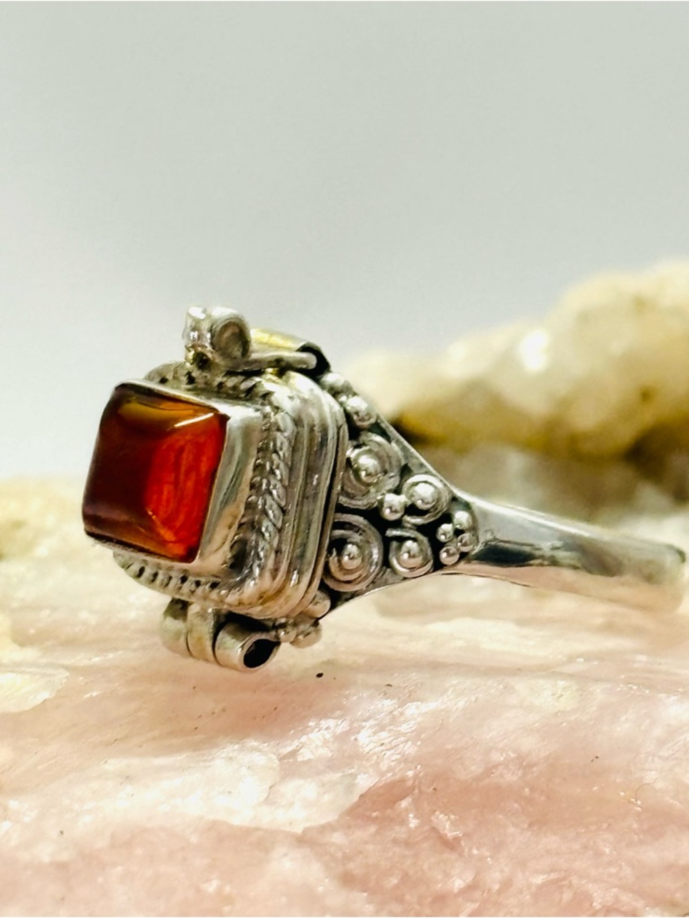 Baltic Amber Poison Ring Sterling Silver 925 Size 9